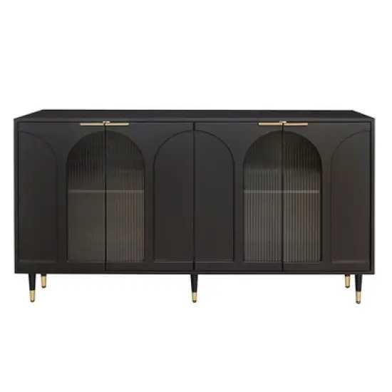Modern Accent Storage Cabinet with 4 Doors, Wooden Sideboard Buffet Cabinet, Entertainment Center Media Console Table for Kitchen Living Room Entryway image {3}