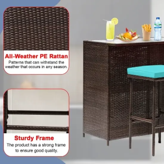 BestMassage Wicker Patio Furniture 3 Piece Rattan Table and Chairs image {4}