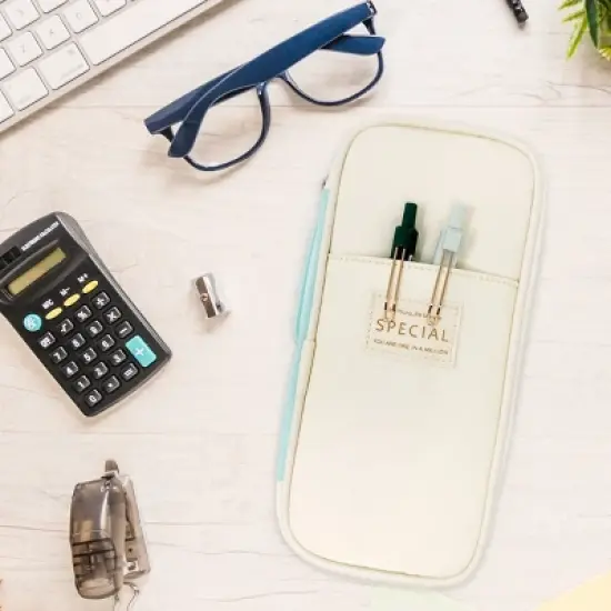 Wrapables Large Capacity Pencil Case, Expandable Pencil Pouch for Stationery Tools, Aqua image {4}