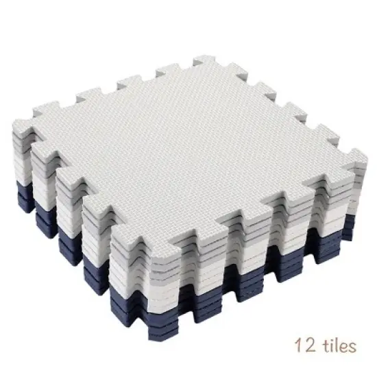 Easy Playhouse: 12 Soft Foam Floor Tiles - Blue-Grey-White, Interlocking Mat image {1}