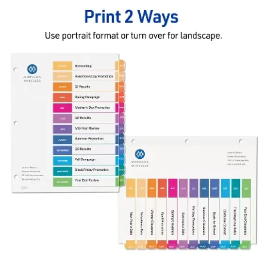 Avery Jan-Dec Dividers for 3 Ring Binders, 12 Tabs per Set, Customizable Table of Contents, Multicolor Tabs (3 Sets of 44128) image {2}