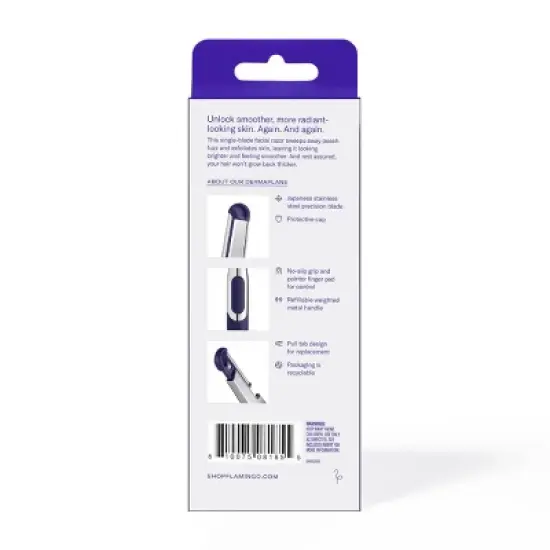 Flamingo Dermaplane Razor - Reusable Facial Razor - 1 Razor Handle - 2 Refill Cartridges image {1}