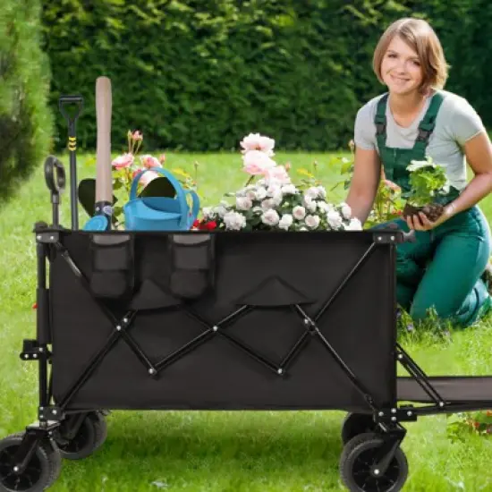 DSVIMOY Foldable Wagon with Extended Tailgate, Extra Long Extender Wagon Cart, Beach Wagon, Black&Gray, 55.12"*22.83"*43.31" image {1}