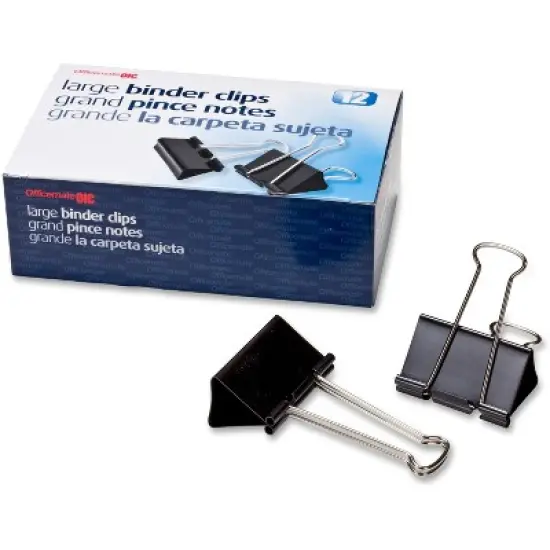 Officemate Binder Clips Large 2"Wide 1" Cap 12/BX Black/Silver 99100 image {4}