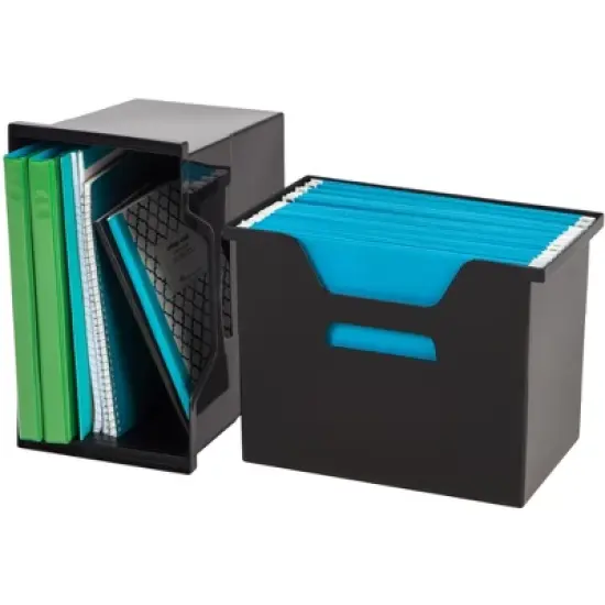 IRIS USA Portable Letter Size Desktop File Box with Open Lid, Side Handles, Hanging File Folders image {6}