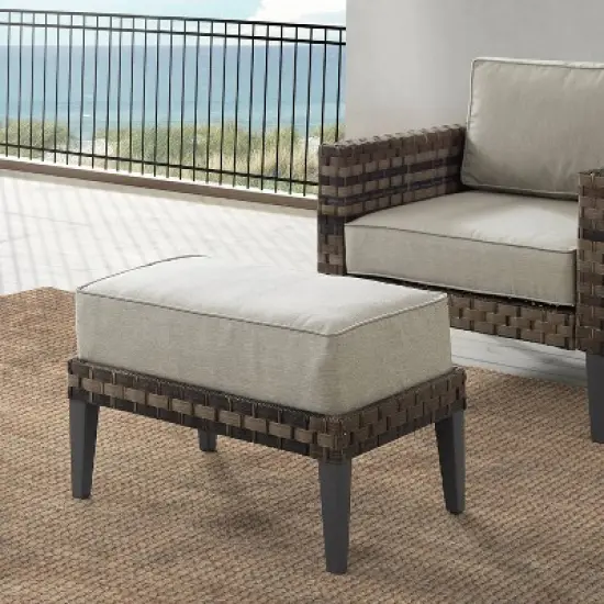 Prescott Outdoor Wicker Ottoman - Taupe/Brown - Crosley image {1}