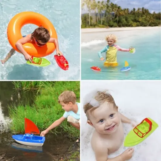 Fun Little Toys 3Pcs Boat Toy Set, Speed Boat, Sailing Boat & Aircraft Carrier, Bath & Pool Toys for Toddlers, Birthday Gift for Boys & Girls Ages 1-4 image {6}