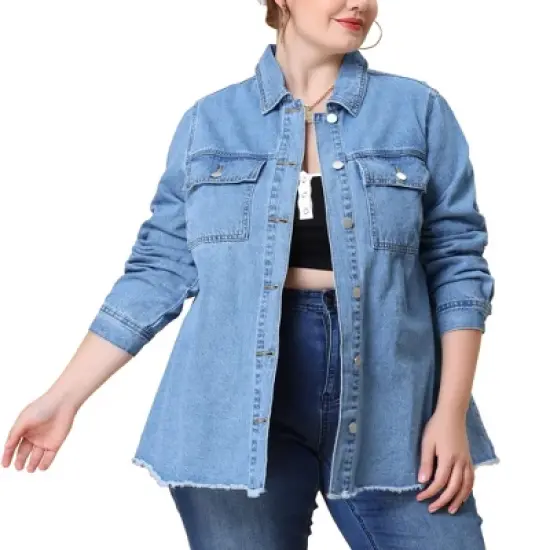 Agnes Orinda Women's Plus Size Jacket Casual Washed Frayed Denim Jackets image {5}