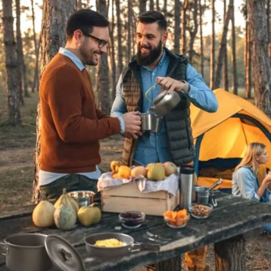 SEVOBAL Outdoor Grills, Griddles and Smokers Compact Camp Kitchen Set, Essential Outdoor Cookware for Family Backpackers, Black, 7.48"*7.48"*5.12" image {3}