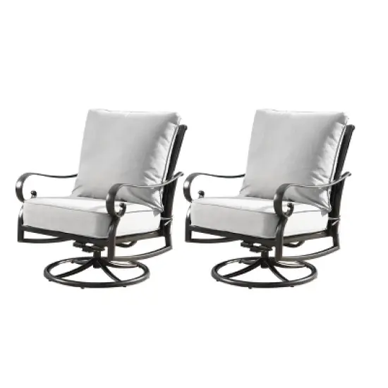 5pc Set with 44" Outdoor Aluminum Round Fire Table & 4 Deep Seating Swivel Rocking Chairs & Wind Blocker Lid - Oakland Living image {10}