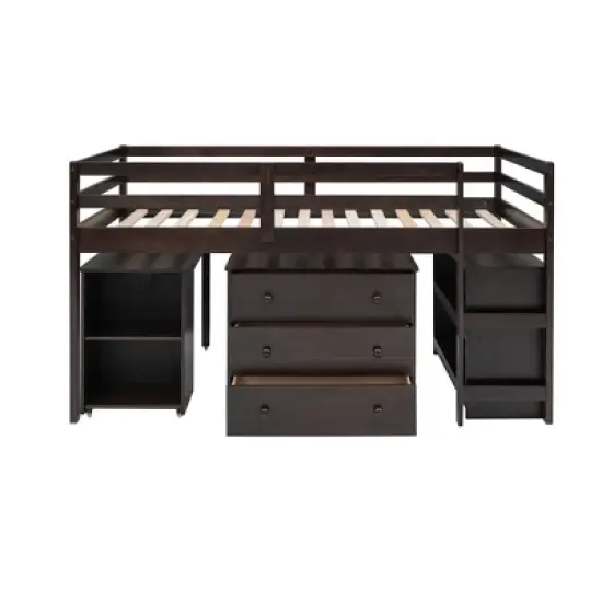 Low Twin Loft Bed with Cabinet and Rolling Portable Desk - ModernLuxe image {5}