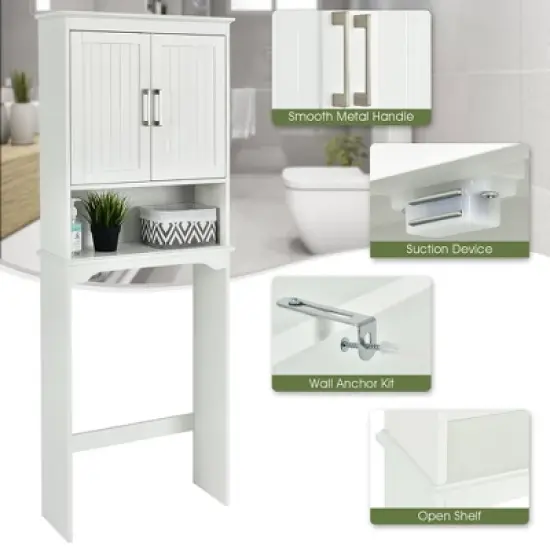 Costway Over The Toilet Space Saver Bathroom Organizer w/ Storage Cabinet & Shelf White image {6}