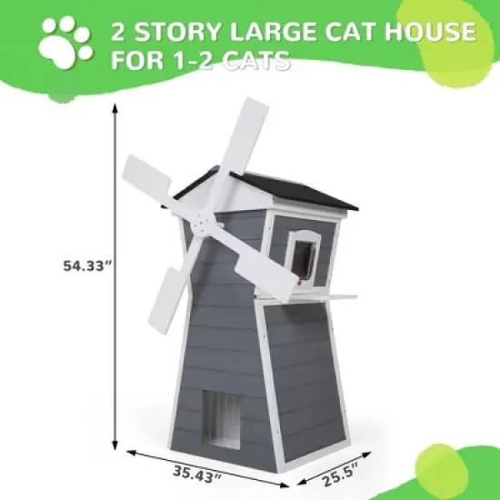 Outdoor Cat House,Windmill-Shaped Kitty Enclosure image {2}
