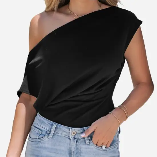 Women's One Shoulder Short Sleeve Fitted Bodysuit - Cupshe image {4}