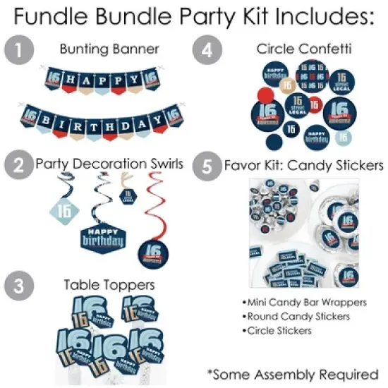 Big Dot of Happiness Boy 16th Birthday - Sweet Sixteen Birthday Party Supplies - Banner Decoration Kit - Fundle Bundle image {1}