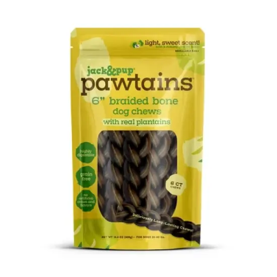 Jack&Pup Plantain Braided Dog Treat Chew with Banana Flavor - 14.4oz/6ct image {1}
