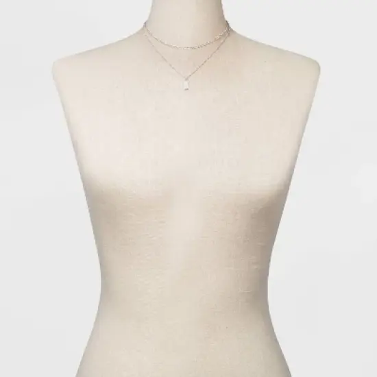 Rectangle Charm Layered Chain Pendant Necklace - A New Day&trade; Silver image {1}