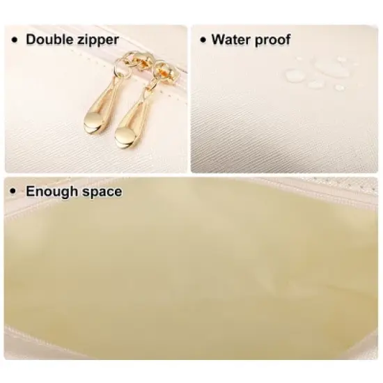 Unique Bargains PU Leather Waterproof Makeup Bag Cosmetic Case Makeup Bag for Women L Size Beige 1 Pcs image {2}