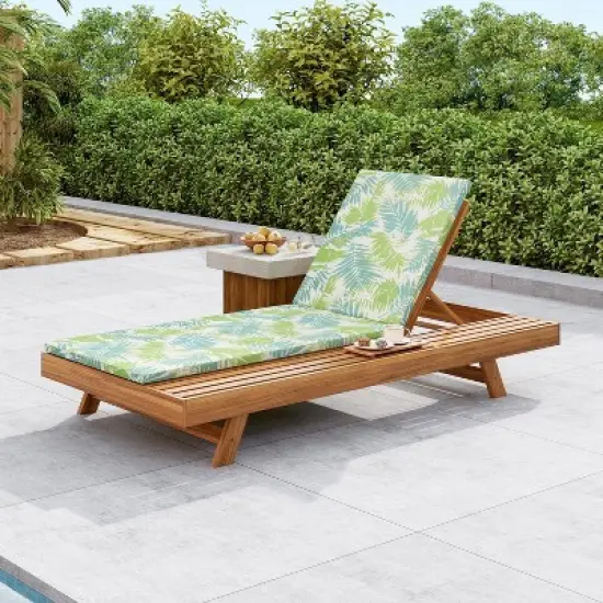 Christopher Knight Home Dara Outdoor Acacia Wood Adjustable Chaise Lounge with Cushion and Flat Storage Surface image {12}