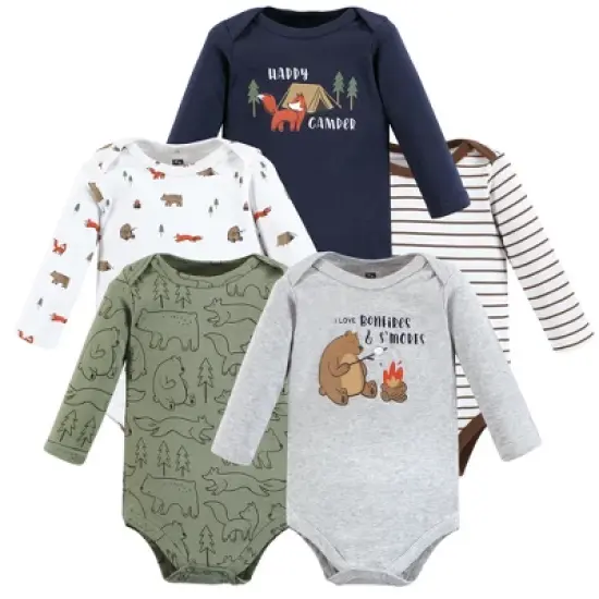 Hudson Baby Infant Boys Cotton Long-Sleeve Bodysuits, Camping Animals image {7}