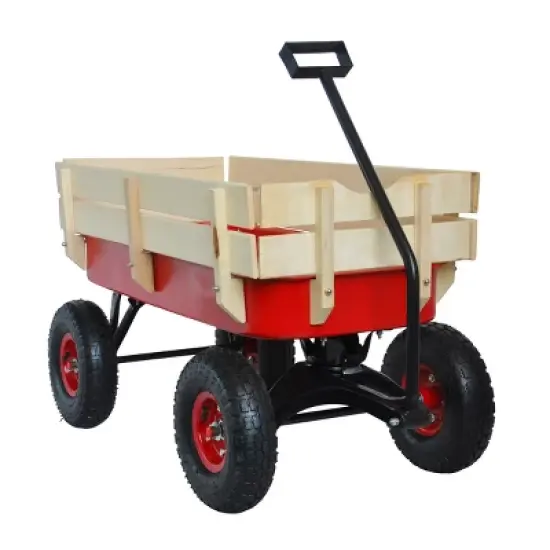 YONWAY All-Terrain Kids Wagon with Removable Wooden Side Panels - Garden & Pet Folding Wagon with Steel Bed & Pneumatic Tires image {6}