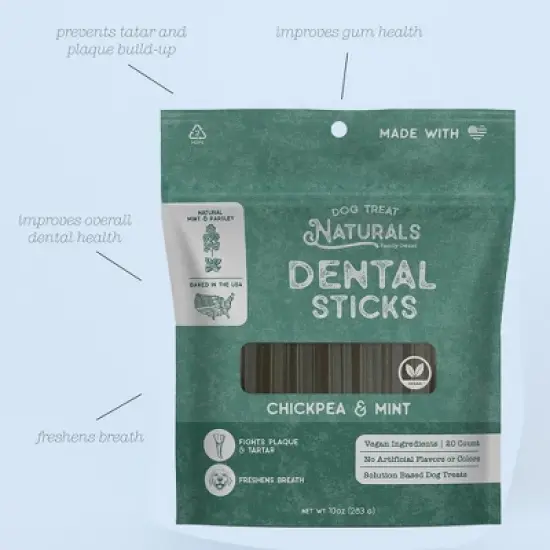 Dog Treat Naturals Dental Sticks - Chickpea & Mint 10oz (20ct), Freshens Breath image {3}