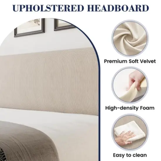 Garvee Queen Upholstered Bed Frame with Wingback Headboard, Luxurious Velvet Upholstery Platform Bed, Wooden Slat Support, Box Spring Optional image {5}