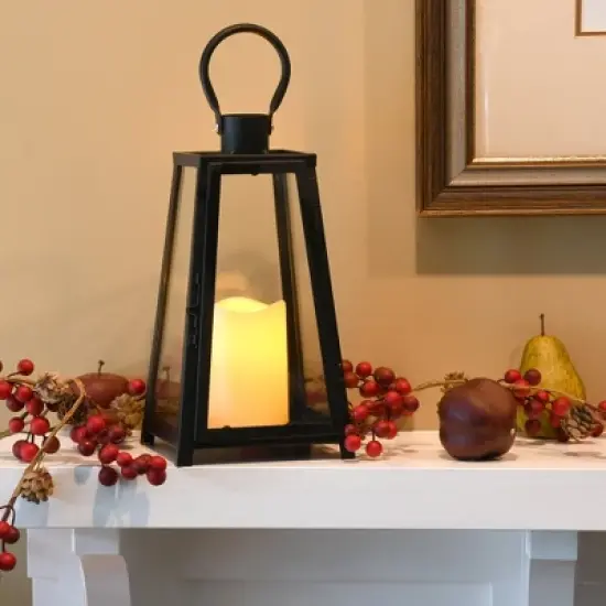 LumaBase Metal Lantern with Battery-Operated Candle - Black Tapered image {6}