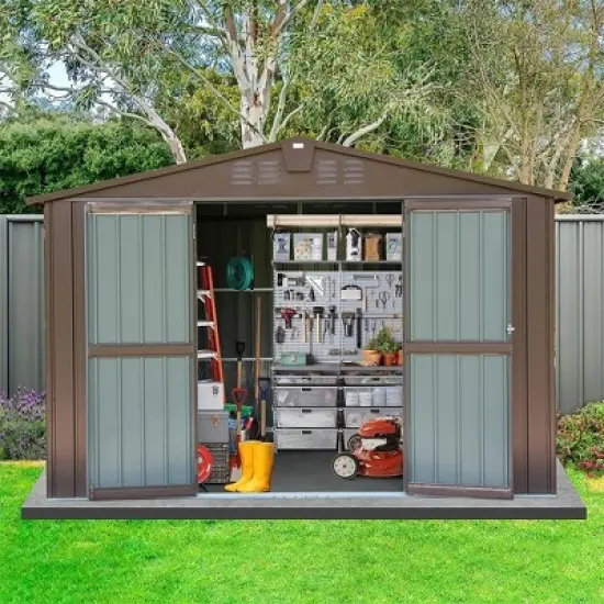 10'x8' Outdoor Storage Shed With 32 Air Vents, Push-pull Double Door, Sloping Roof Metal Storage Cabinet, Ultraviolet-proof Tool Shed For Lawn image {7}