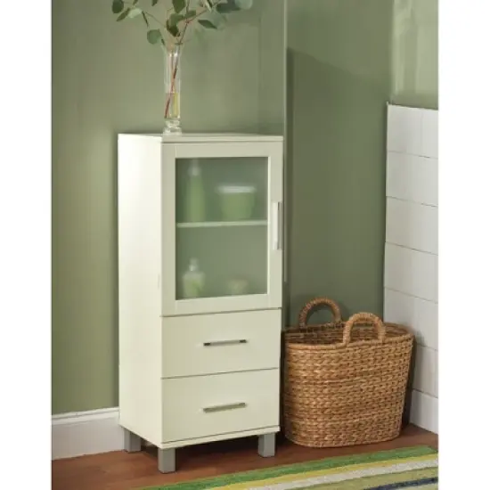 Frosted Pane 2 Drawer Floor Cabinet White - Buylateral image {1}