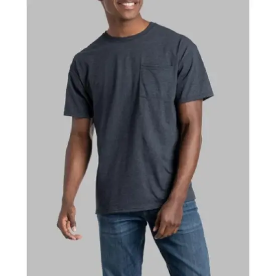 Fruit Of The Loom Mens Eversoft Short Sleeve Pocket T-Shirt 2 Pack, S, Black Ink image {1}