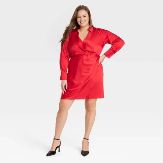 Women's Long Sleeve Satin Shirtdress - A New Day&trade; image {5}