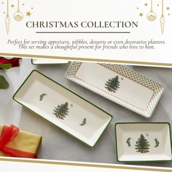Spode Christmas Tree 3-Piece Dessert Trays, Collector Serveware - Holiday Dinnerware & Decorative Tray, Holiday Winter Serving for Occasions image {4}