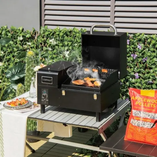 Costway Electric Wood Pellet Grill and Smoker Tabletop w/ Temperature Probe image {1}