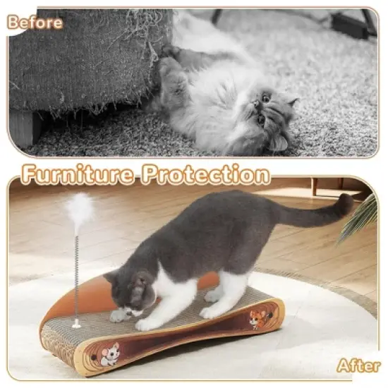 Sandinrayli Cat Scratcher Lounge Bed, Reversible 2-in-1 Cardboard Scratching Board, Durable Curved Cat Scratch Pad, natural wood image {4}