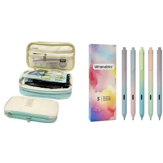 Wrapables Large Capacity Pencil Case, Expandable Pencil Pouch with Silent Retractable Gel Pen Set image {11}