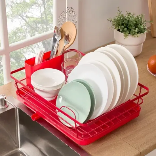 3-Piece Multi-Functional Dish Drying Rack with Drain Board & Utensil Holder image {7}