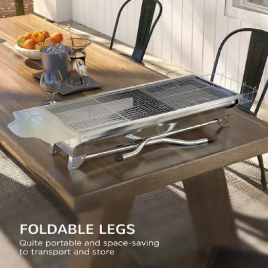 WELLFOR Stainless Steel Portable Charcoal Grill with Rack and Shelves 781093906638 Silver image {2}