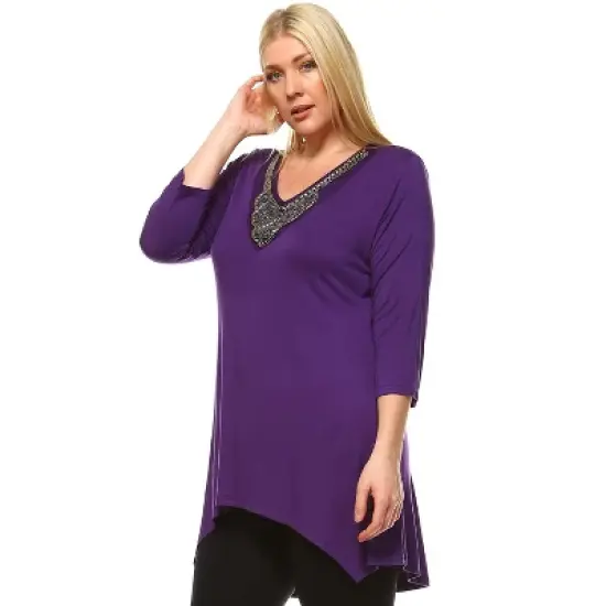 Women's Plus Size Embellished V-Neck Luna Tunic Top - White Mark image {8}