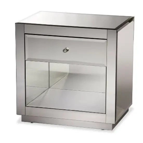Rochadh Hollywood Glamour Style 1 Drawer and 1 Shelf Nightstand and Bedside Table Silver - Baxton Studio image {3}