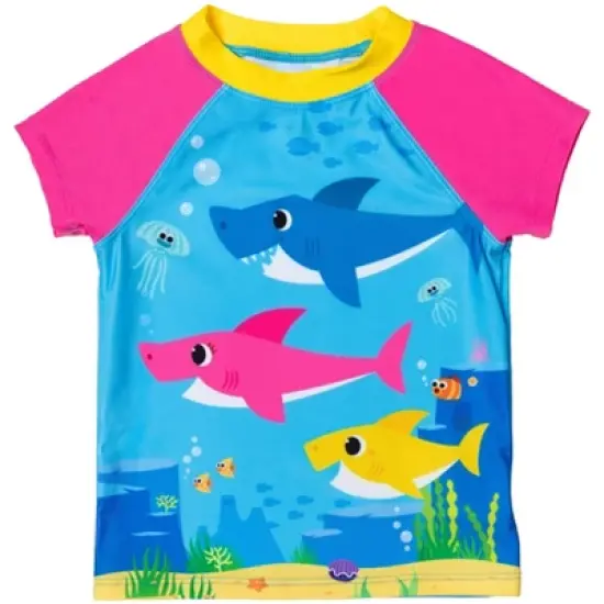 Pinkfong Baby Shark Baby Girls Rash Guard Tankini Top and Bikini Bottom 3 Piece Swimsuit Set Infant image {1}
