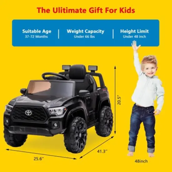 Kids Ride On Truck, Licensed Toyota Tacoma Car, 12V Battery Powered Electric Car with Remote Control,  Ride On Toy Car with lights Music for Kids 3-6 image {5}