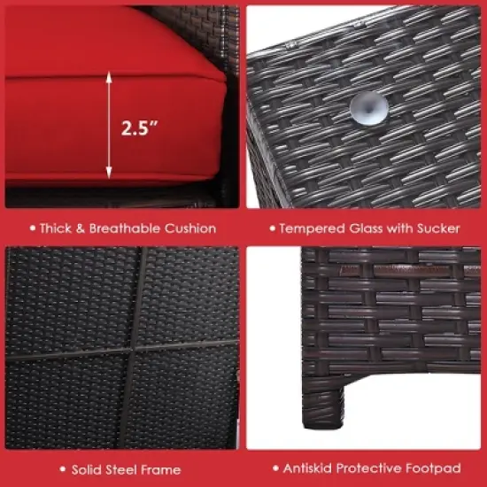 Costway 8PCS Outdoor Patio Rattan Furniture Set Cushioned Loveseat Storage Table Red\Navy image {6}