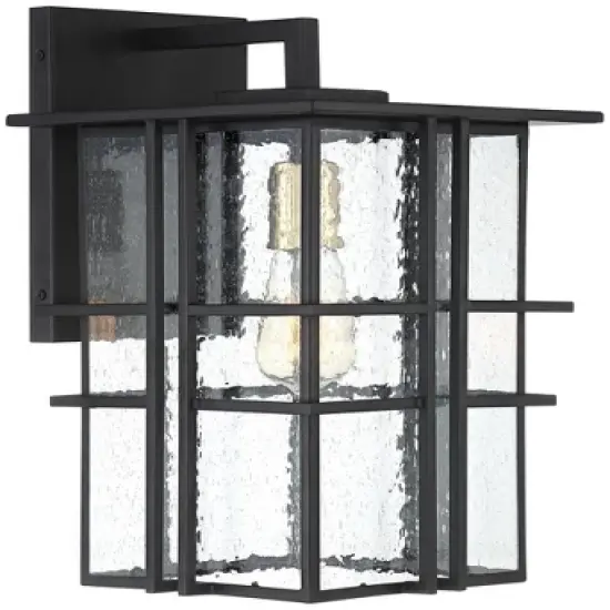 Possini Euro Design Arley Modern Outdoor Wall Light Fixture Black Geometric Frame 16" Seedy Glass for Post Exterior Barn Deck House Porch Yard Patio image {4}