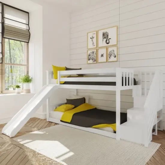 Max & Lily Twin Low Bunk Bed w/ Staircase and Slide image {1}