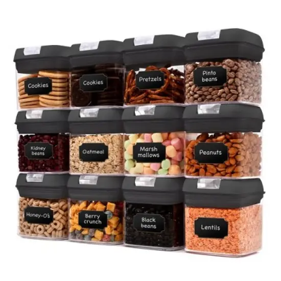 Cheer Collection Set of 12 One Size Airtight Food Storage Containers (Black) image {8}