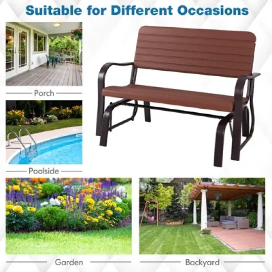 Costway Outdoor Patio Swing Porch Rocker Glider Bench Loveseat Garden Seat Steel New Borwn/Green image {7}