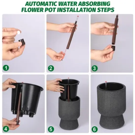 COZONY Planters Set of 2, Self Watering Plant Pots with Drainage & Water Level Monitor, Indoor Outdoor Flower Pots for Patio, Living Room, Office image {4}