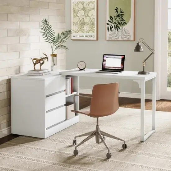 Tribesigns L-Shaped Computer Desk with Drawers and Shelves image {3}