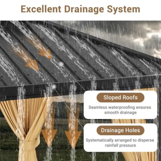 10x12FT Metal Hardtop Gazebo with Reinforced Roof, UV-Blocking SunShield, Lockable Privacy Curtains, Outdoor Patio Canopy for Backyard & Deck image {5}